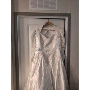 C-1 Moonlight  White Lace Satin Wedding Dress with Beaded Detail